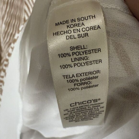 Chicos Tunic Top 2XL Size 4 Beige Babydoll Balloon 3/4 Sleeve Striped Flowy - Picture 10 of 11